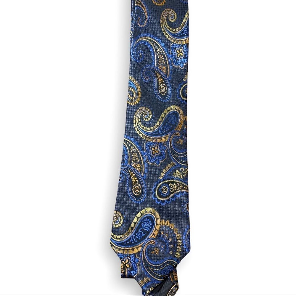 Bruno Piattelli Roma Handmade silk tie Blue black orange yellow paisley